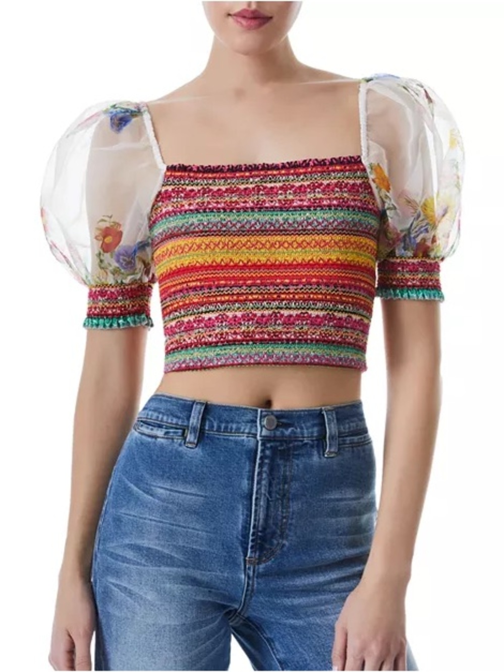 Alice + Olivia crop puff sleeve top NWT size M